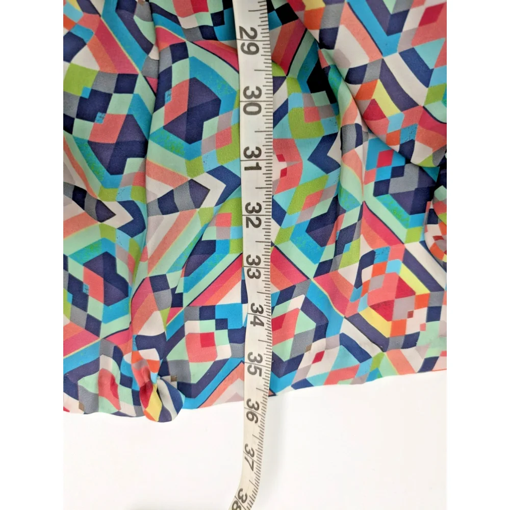 Anthropologie Eva Franco Midi Dress Mixed Media Denim Silk Sz 4 6 Geometric - Picture 12 of 12